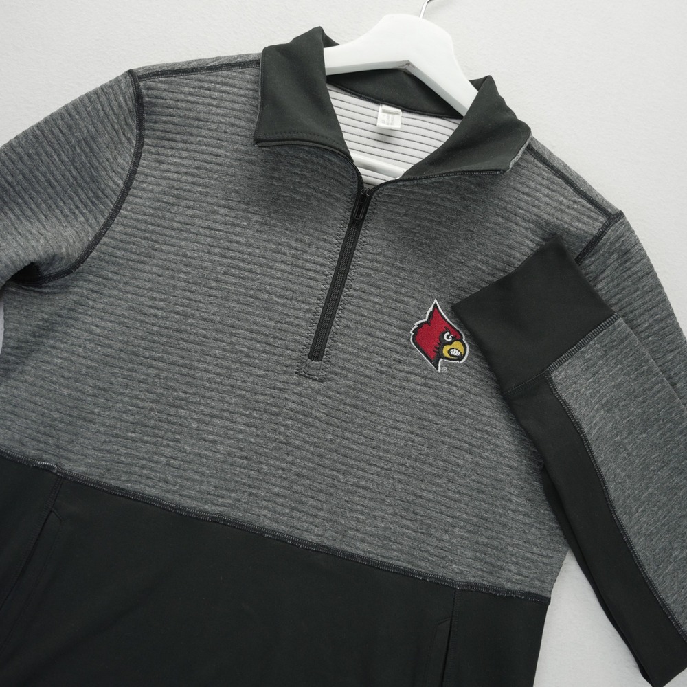 Adidas‎ Louisville Cardinals Quarter Zip Pullover Black Grey AA6486
